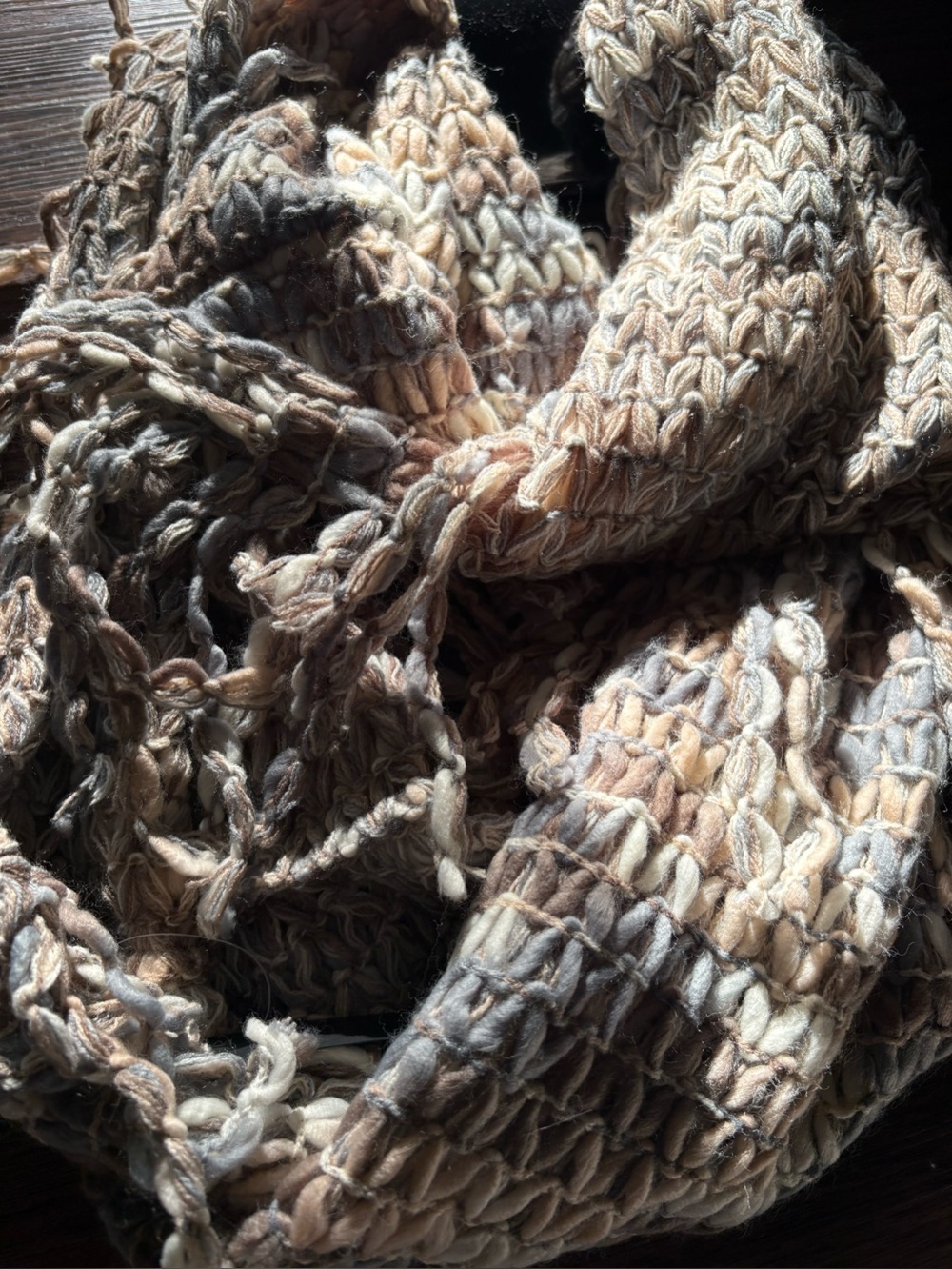 Handwoven Neutral Crochet Throw - Beige Gray Brown